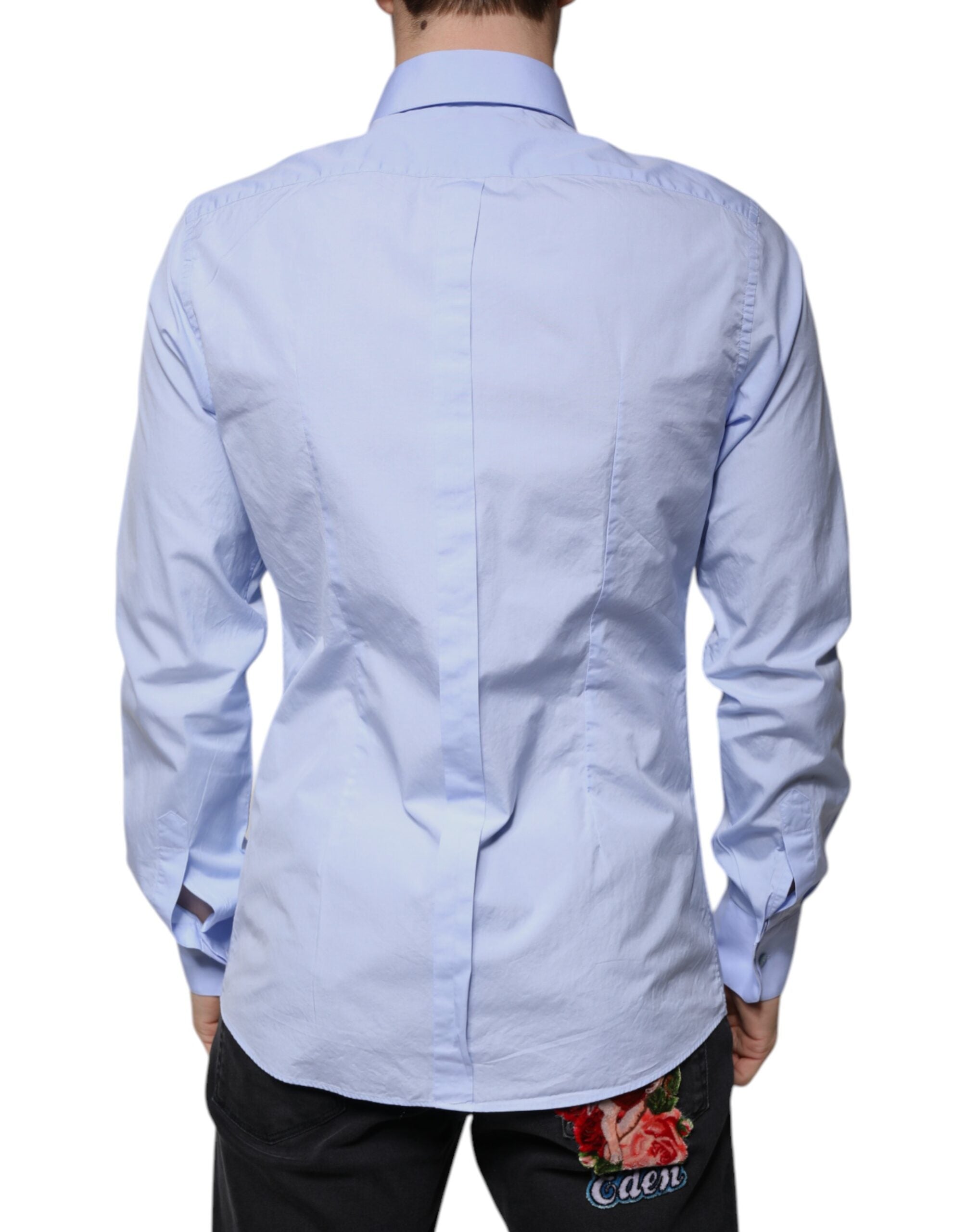 Dolce & Gabbana Light Blue Slim Fit GOLD Men's Cotton Shirt